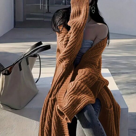 Camel Casual Women's Open Front Loose Knit Cardigan - Picture 2 of 5